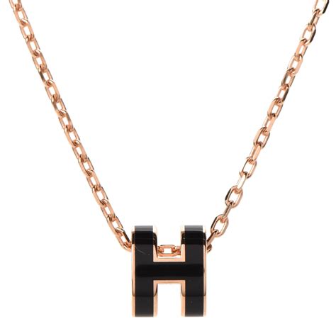 HERMES Lacquered Rose Gold Mini Pop H Pendant Necklace .